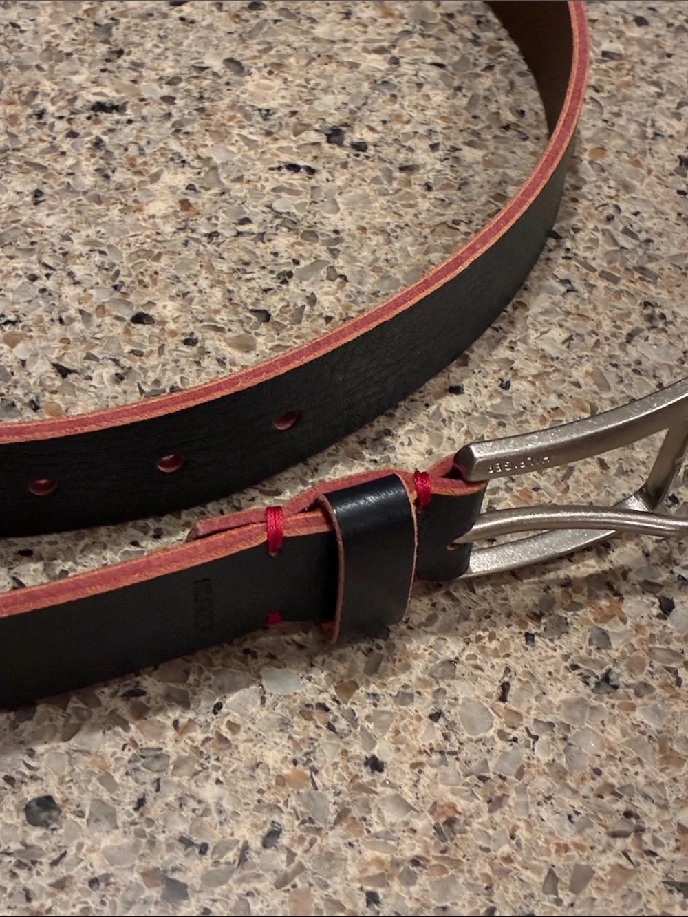 Men’s 38/93 Tommy Hilfiger Navy Leather Belt with Red Stitching